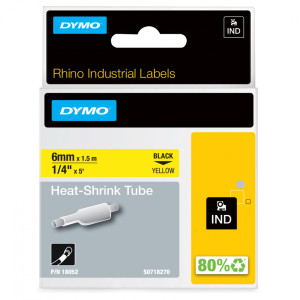 Rurka termokurczliwa DYMO Rhino 18052 6 mm x 1,5 m ø1,2 - 2,3 mm / żółta / czarny nadruk / do drukarek DYMO D1 