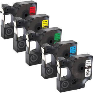 Taśmy Specmark D1 12 mm x 7 m / MIX kolorów / czarny nadruk / do drukarek DYMO D1 / zestaw 5 szt.