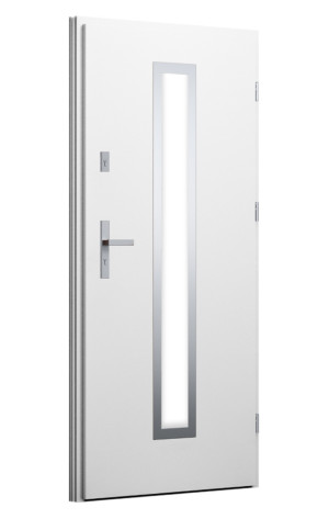 Drzwi zewnętrzne stalowe z przeszkleniem - Wikęd Plus+ wzór 12, ramka inox