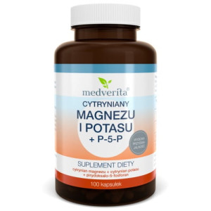 MEDVERITA Magnez (cytrynian) + Potas (cytrynian) + Witamina B6 (P-5-P) 100 kapsułek - Studio Zielarskie