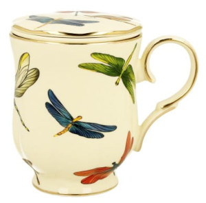 Ecru Kubek z zaparzaczem Ważki Porcelana DUO - Studio Zielarskie