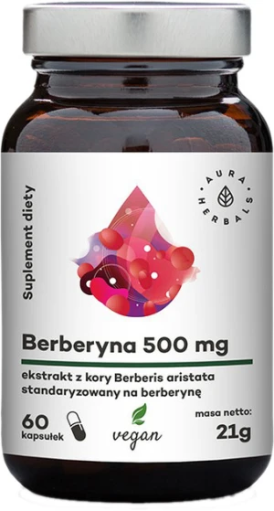 AURA HERBALS Berberyna 490 mg HCL 60 kapsułek - Studio Zielarskie
