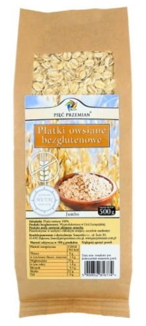 PIĘĆ PRZEMIAN Płatki owsiane bezglutenowe Jumbo 500 g - Studio Zielarskie