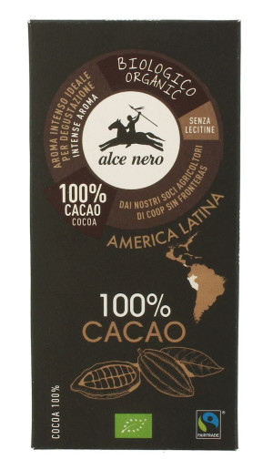 ALCE NERO Tabliczka gorzka 100% kakao Bio 50g - Studio Zielarskie