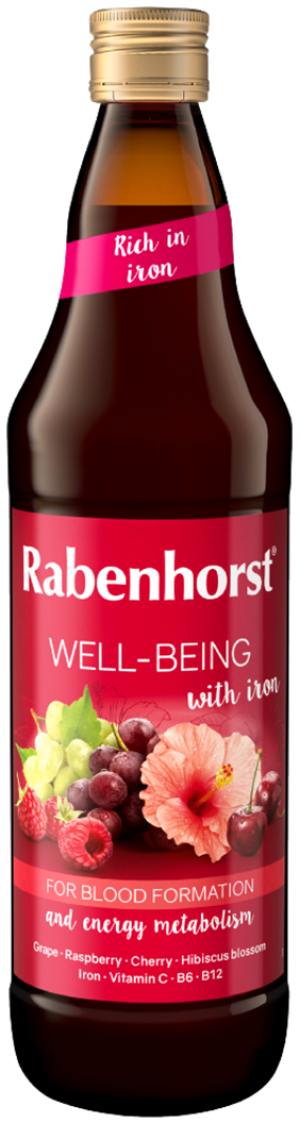 RABENHORST Sok wieloowocowy nfc z żelazem i witaminami C, B6, B12 750ml - Studio Zielarskie