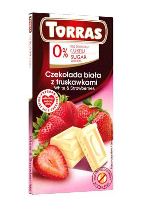 TORRAS Czekolada biała z truskawkami bez cukru bezglutenowa 75g - Studio Zielarskie
