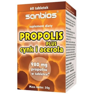 SANBIOS Propolis Plus Cynk i Acerola 60 tabletek - Studio Zielarskie