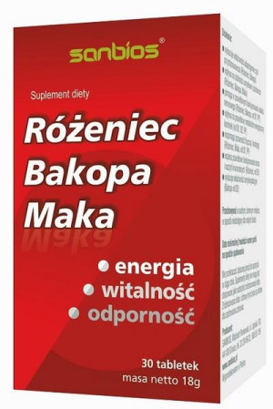 SANBIOS Różeniec Bakopa Maca 30 tabletek - Studio Zielarskie
