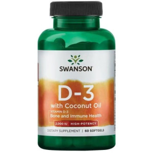 Swanson Witamina D3 2000 IU z olejem z kokosa 60 kapsułek - Studio Zielarskie