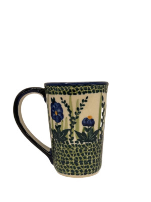 Kubek Delta niebieskie kwiaty Bolesławiec 260 ml - Studio Zielarskie