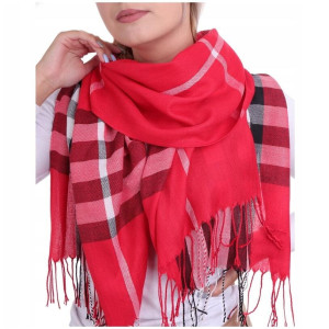 Czerwony Ciepły Cashmere szalik damski angielska krata SZA-57