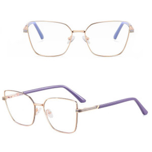 Damskie okulary Kocie Oczy zerówki do komputera BLUE LIGHT z fleksami 25145D Złoty/Fioletowy