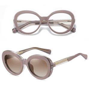 2w1 Okulary damskie do komputera + nakładka przeciwsłoneczna na magnes Clip-On 25174B beżowy brąz