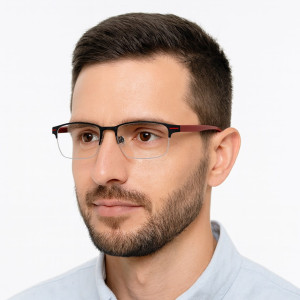 Męskie okulary zerówki Blue Light+Antyrefleks STL281 czarny/czerwony
