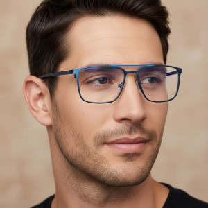 Męskie okulary PREMIUM +1.50 do czytania i komputera Blue Light+Antyrefleks STL280 niebieskie