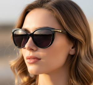 Damskie Kocie okulary przeciwsłoneczne czarne z polaryzacją POL-560