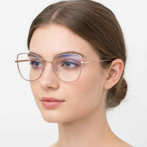 Okulary kocie do komputera damskie z filtrem BLUE Light zerówki 2576-4 brudny róż/złoty