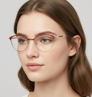 Okulary damskie zerówki kocie oprawki korekcyjne medium M295C bordowy/złoty