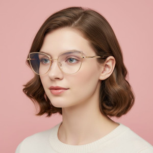 Zerówki damskie złote kocie okulary do komputera Blue Light filtr 2586-6