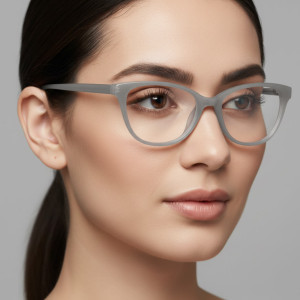 Damskie okulary optyczne zerówki kocie oczy Sunoptic CP117G mleczny szary