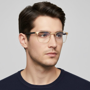 Solidne okulary zerówki do komputera BLUE LIGHT złoto-czarne z flexami 25126A