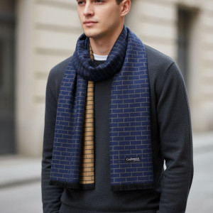 Ciepły szalik męski Cashmere w cegiełkę SZA-36 granat/beż