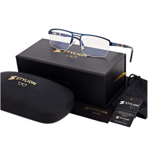 Męskie okulary PREMIUM +3.00 do czytania i komputera Blue Light+Antyrefleks STL260 granat