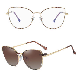 2w1 Okulary damskie do komputera + nakładka przeciwsłoneczna na magnes Clip-On 25192B panterka/złoty