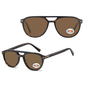 Okulary przeciwsłoneczne z polaryzacją acetatowe Aviator AC365B-SB panterka/brąz