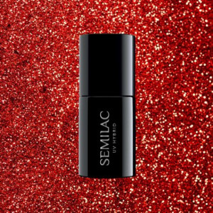 318 Lakier Hybrydowy Semilac Burgundy Red Glitter 7ml