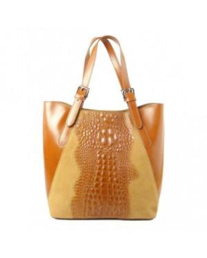 Włoski shopper bag z krokodylem Camel