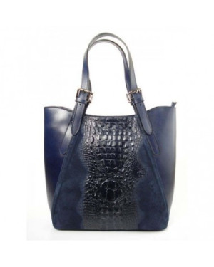 Włoski shopper bag z krokodylem Granatowa