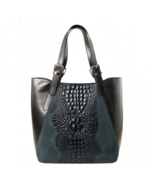 Włoski shopper bag z krokodylem Czarna