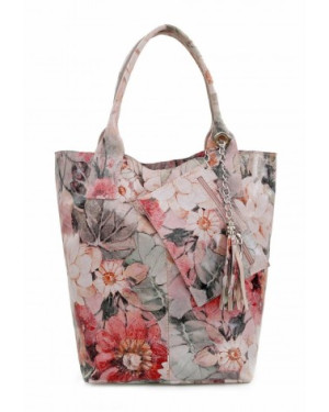 Torebka shopper kwiaty beżowo-różowo-zielone