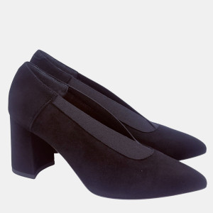 Czarne czółenka zamszowe BRAVO MODA – obcas 7 cm, gumka w cholewce