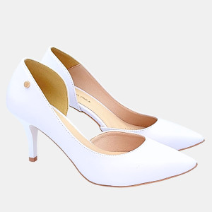 Ślubne czółenka STYLOWA PARA białe, szpilka 7 cm, skórzana wkładka