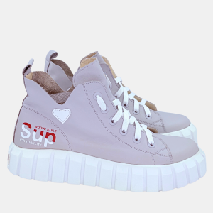 Szare sneakersy damskie skórzane z sercem – stylowy model El Passo