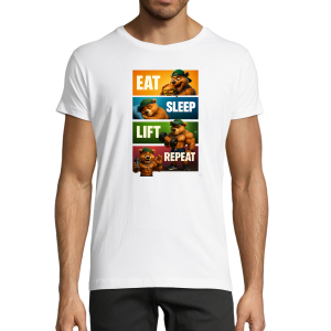 PROFIT T-SHIRT MISIEK EAT SLEEP LIFT WHITE