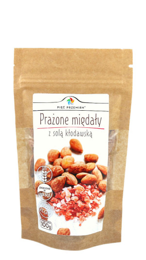PIĘĆ PRZEMIAN PRAŻONE MIGDAŁY SOLĄ KŁODAWSKĄ 100G