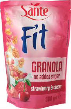 FIT GRANOLA TRUSKAWKA WIŚNIA BEZ CUKRU 300G