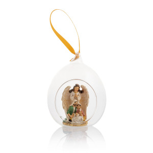 Bombka Szklana - Anioł Ze Świętą Rodziną - Zawieszka Na Choinkę - 9 Cm - Classic