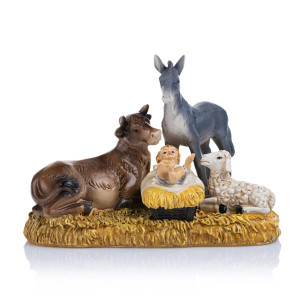 Figurka - Dzieciątko Jezus Ze Zwierzętami - Ręcznie Malowana - 10 Cm - Classic