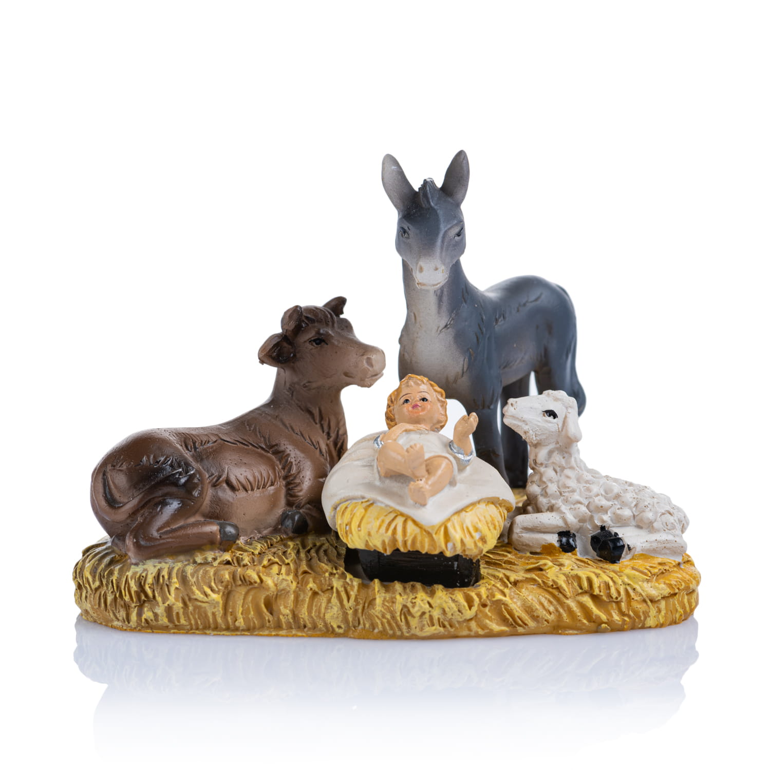 Figurka - Dzieciątko Jezus Ze Zwierzętami - Ręcznie Malowana - 7 Cm - Classic