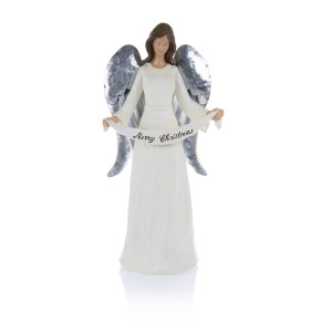 Figurka - Świąteczny Anioł z napisem MERRY CHRISTMAS - 41 cm - Decorato
