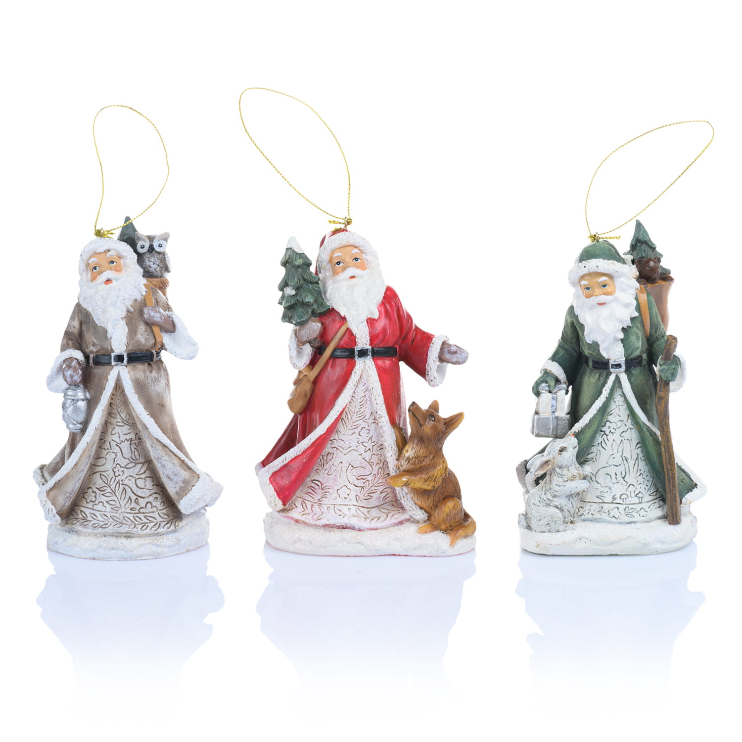 Figurka - Święty Mikołaj ze Zwierzętami - Zawieszka na Choinkę - 12,5 cm - Decorato