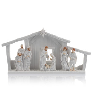 Szopka Bożonarodzeniowa - Biała Szopka Podświetlana - 13 cm - Bianco