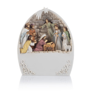 Szopka Bożonarodzeniowa - Nowoczesna Biała Szopka - Podświetlana - 16 cm - Bianco