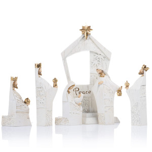 Szopka Bożonarodzeniowa - Nowoczesna Szopka ze Złotymi Zdobieniami - 30 cm - Decorato