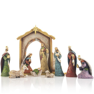 Szopka Bożonarodzeniowa - Święta Rodzina z Zdobieniami - Ręcznie Malowana - 27 cm - Decorato