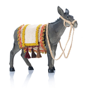 Figura Do Szopki Bożonarodzeniowej - Osioł z Ozdobnym Czaprakiem - 28 cm - Grande